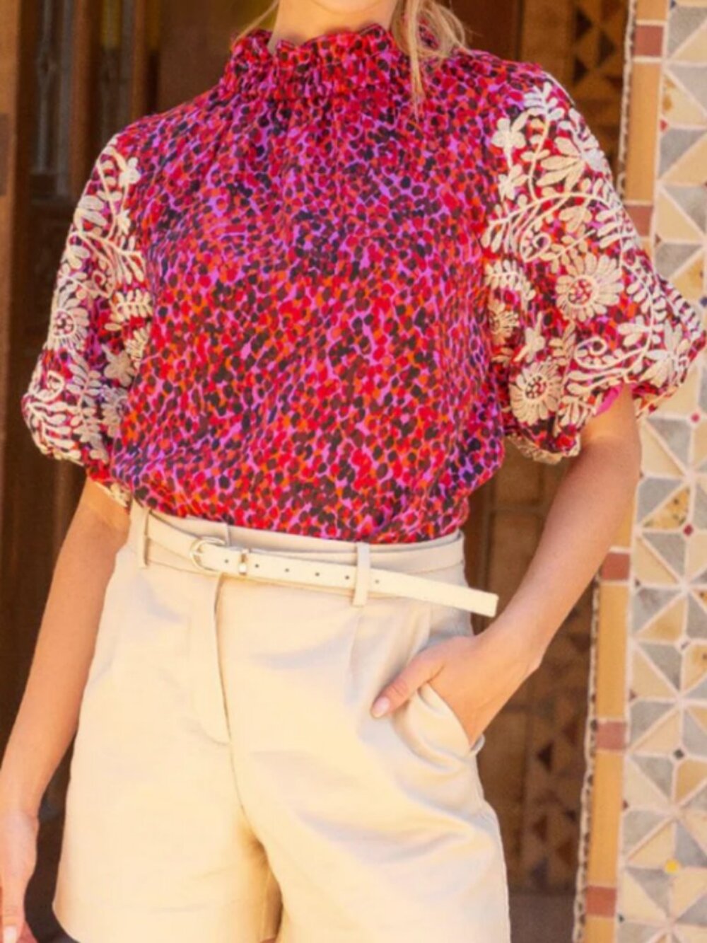 THML Hot Pink Floral Millie Top Sz Small MSRP $98